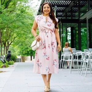 Pink Floral Midi Dress